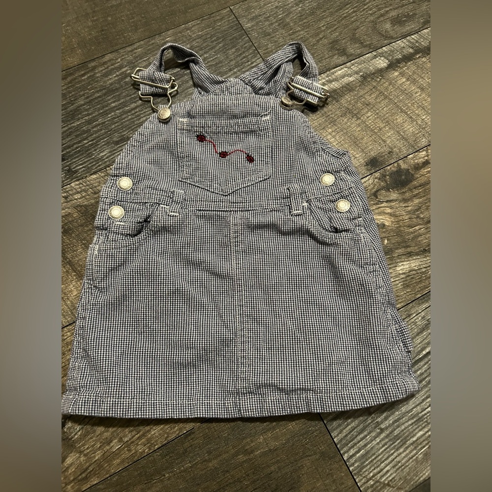 RAGSCALS blue Checkered Overalls dungaree dress  with Red lady bugs 6 months